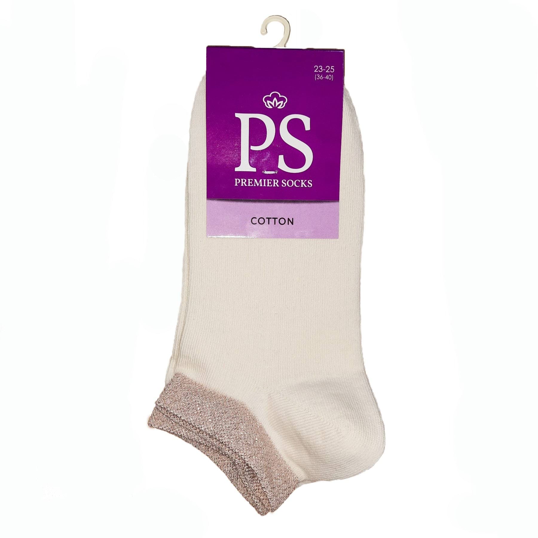 Женские носки Premier Socks короткие 14В35/3L хлопок+борт с люрекса бежевый р.23-25