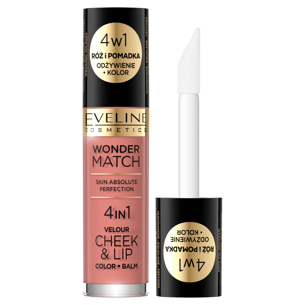 Рідка помада-рум'яна WONDER MATCH 4в1 Velour Cheek&Lip Color&Balm 01 з ніацинамідом, склаваном, пептидами та веганським колагеном 4,5 мл