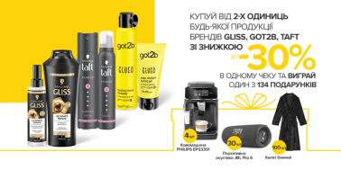 Вигравай 1 з 134 подарунків за покупку товарів Gliss, Taft, Got2b!